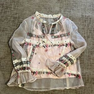 Let me Be light, pink mash, top with beaded and lace embroidery